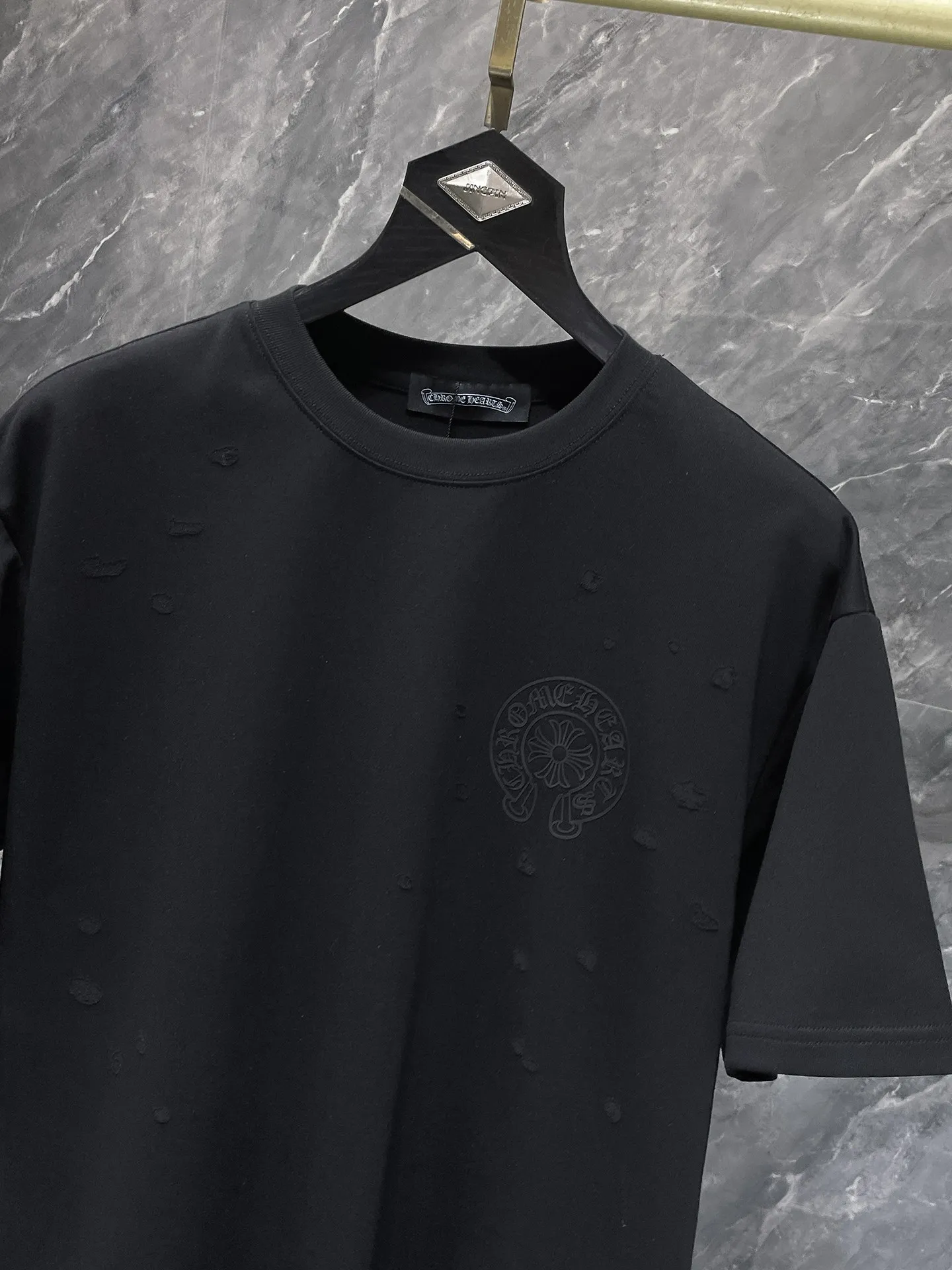 P190 New Chrome Hearts 25ss in summer, washed style, high gram weight, environmentally friendly and high-quality top-grade fabric, 280g Chrome Horseshoe Contrast Color Special Laser Engraving Film Short Sleeves, Heavy Industry Special Crafts Patch Embroidery, Counter Synchronization, 1:1 Replica Version, Recommended Color: Black, White, Size: S, M, L, XL